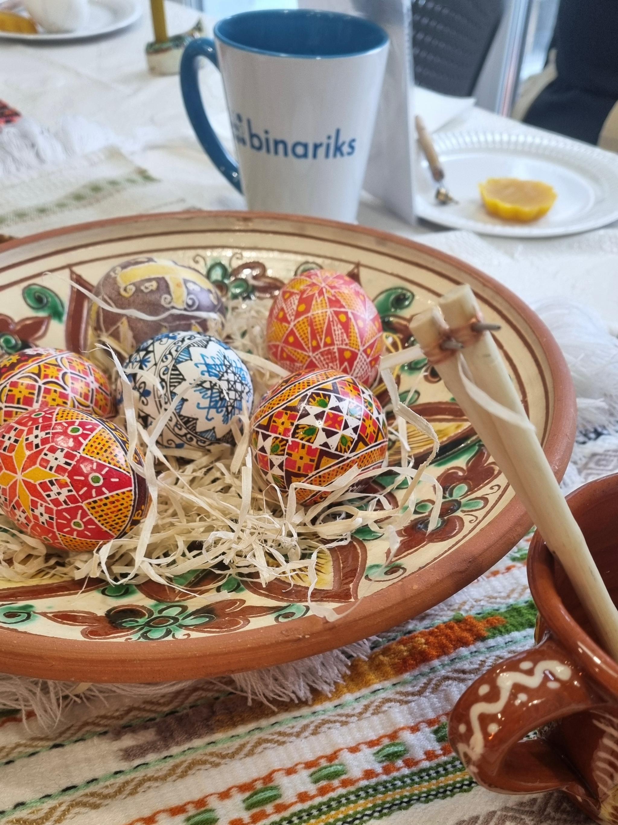 Hand-painted pysanky made by the Binariks team