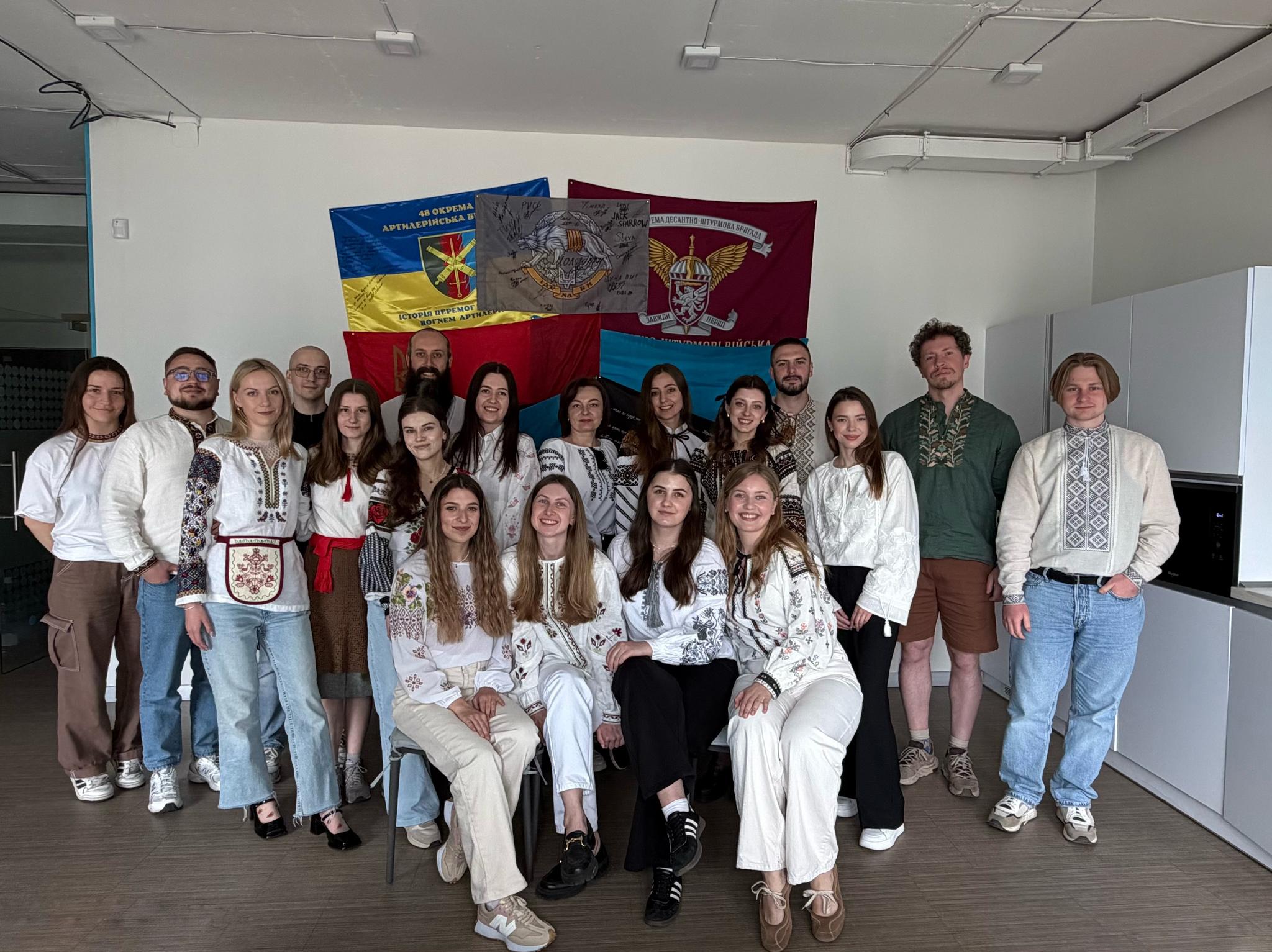 Binariks team wearing embroidered shirts on Vyshyvanka Day